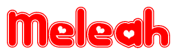 The image is a clipart featuring the word Meleah written in a stylized font with a heart shape replacing inserted into the center of each letter. The color scheme of the text and hearts is red with a light outline.