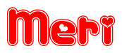 The image is a clipart featuring the word Meri written in a stylized font with a heart shape replacing inserted into the center of each letter. The color scheme of the text and hearts is red with a light outline.