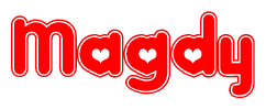 The image displays the word Magdy written in a stylized red font with hearts inside the letters.