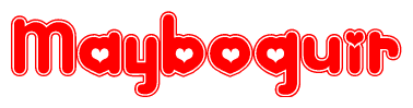 The image displays the word Mayboquir written in a stylized red font with hearts inside the letters.