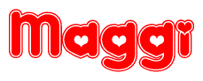 The image displays the word Maggi written in a stylized red font with hearts inside the letters.