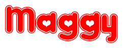 The image is a clipart featuring the word Maggy written in a stylized font with a heart shape replacing inserted into the center of each letter. The color scheme of the text and hearts is red with a light outline.