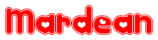 The image displays the word Mardean written in a stylized red font with hearts inside the letters.