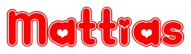 The image displays the word Mattias written in a stylized red font with hearts inside the letters.