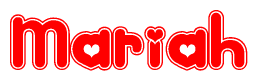 The image is a red and white graphic with the word Mariah written in a decorative script. Each letter in  is contained within its own outlined bubble-like shape. Inside each letter, there is a white heart symbol.
