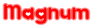 The image displays the word Magnum written in a stylized red font with hearts inside the letters.