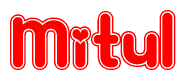 The image is a clipart featuring the word Mitul written in a stylized font with a heart shape replacing inserted into the center of each letter. The color scheme of the text and hearts is red with a light outline.