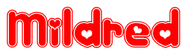 The image displays the word Mildred written in a stylized red font with hearts inside the letters.
