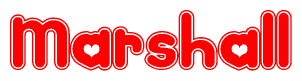 The image is a clipart featuring the word Marshall written in a stylized font with a heart shape replacing inserted into the center of each letter. The color scheme of the text and hearts is red with a light outline.