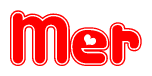 The image is a clipart featuring the word Mer written in a stylized font with a heart shape replacing inserted into the center of each letter. The color scheme of the text and hearts is red with a light outline.