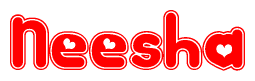 The image is a clipart featuring the word Neesha written in a stylized font with a heart shape replacing inserted into the center of each letter. The color scheme of the text and hearts is red with a light outline.
