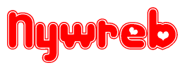 The image displays the word Nywreb written in a stylized red font with hearts inside the letters.