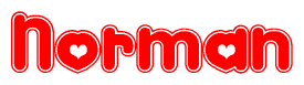 The image displays the word Norman written in a stylized red font with hearts inside the letters.