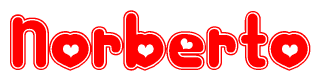 The image displays the word Norberto written in a stylized red font with hearts inside the letters.