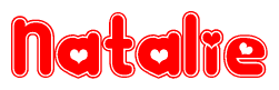 The image displays the word Natalie written in a stylized red font with hearts inside the letters.