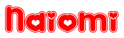   The image is a clipart featuring the word Naiomi written in a stylized font with a heart shape replacing inserted into the center of each letter. The color scheme of the text and hearts is red with a light outline. 