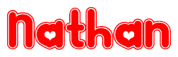 The image is a clipart featuring the word Nathan written in a stylized font with a heart shape replacing inserted into the center of each letter. The color scheme of the text and hearts is red with a light outline.