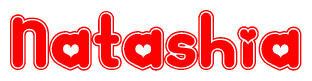 The image displays the word Natashia written in a stylized red font with hearts inside the letters.
