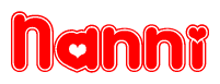 The image is a clipart featuring the word Nanni written in a stylized font with a heart shape replacing inserted into the center of each letter. The color scheme of the text and hearts is red with a light outline.