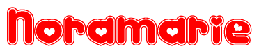 The image displays the word Noramarie written in a stylized red font with hearts inside the letters.