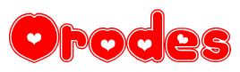 The image displays the word Orodes written in a stylized red font with hearts inside the letters.