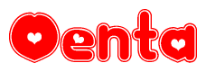 The image displays the word Oenta written in a stylized red font with hearts inside the letters.