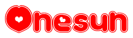 The image displays the word Onesun written in a stylized red font with hearts inside the letters.