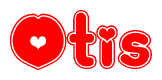 The image is a clipart featuring the word Otis written in a stylized font with a heart shape replacing inserted into the center of each letter. The color scheme of the text and hearts is red with a light outline.