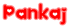 The image displays the word Pankaj written in a stylized red font with hearts inside the letters.