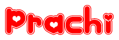 The image displays the word Prachi written in a stylized red font with hearts inside the letters.