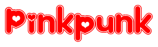 The image is a clipart featuring the word Pinkpunk written in a stylized font with a heart shape replacing inserted into the center of each letter. The color scheme of the text and hearts is red with a light outline.