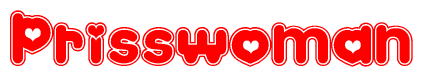 The image displays the word Prisswoman written in a stylized red font with hearts inside the letters.