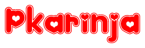 The image is a clipart featuring the word Pkarinja written in a stylized font with a heart shape replacing inserted into the center of each letter. The color scheme of the text and hearts is red with a light outline.