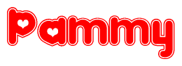The image is a clipart featuring the word Pammy written in a stylized font with a heart shape replacing inserted into the center of each letter. The color scheme of the text and hearts is red with a light outline.