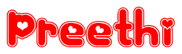 The image displays the word Preethi written in a stylized red font with hearts inside the letters.