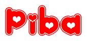 The image displays the word Piba written in a stylized red font with hearts inside the letters.