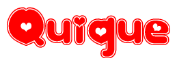 The image displays the word Quique written in a stylized red font with hearts inside the letters.