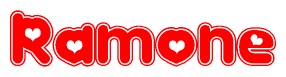 The image is a clipart featuring the word Ramone written in a stylized font with a heart shape replacing inserted into the center of each letter. The color scheme of the text and hearts is red with a light outline.