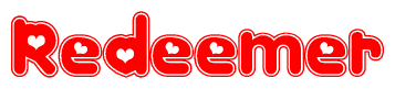 The image is a clipart featuring the word Redeemer written in a stylized font with a heart shape replacing inserted into the center of each letter. The color scheme of the text and hearts is red with a light outline.