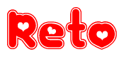 The image displays the word Reto written in a stylized red font with hearts inside the letters.