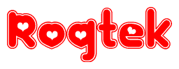 The image displays the word Roqtek written in a stylized red font with hearts inside the letters.