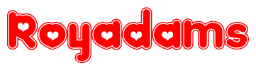 The image displays the word Royadams written in a stylized red font with hearts inside the letters.