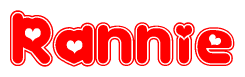 The image displays the word Rannie written in a stylized red font with hearts inside the letters.