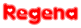 The image displays the word Regena written in a stylized red font with hearts inside the letters.