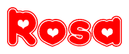 The image displays the word Rosa written in a stylized red font with hearts inside the letters.