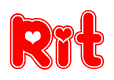 The image is a clipart featuring the word Rit written in a stylized font with a heart shape replacing inserted into the center of each letter. The color scheme of the text and hearts is red with a light outline.