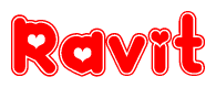 The image is a clipart featuring the word Ravit written in a stylized font with a heart shape replacing inserted into the center of each letter. The color scheme of the text and hearts is red with a light outline.