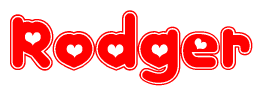 The image displays the word Rodger written in a stylized red font with hearts inside the letters.