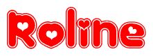 The image displays the word Roline written in a stylized red font with hearts inside the letters.