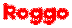 The image is a clipart featuring the word Roggo written in a stylized font with a heart shape replacing inserted into the center of each letter. The color scheme of the text and hearts is red with a light outline.